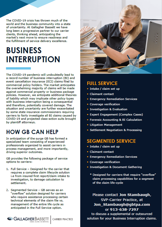 Gallagher Bassett Carrier Practice Business Interruption Claims Services